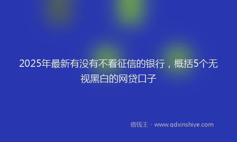 2025年最新有没有不看征信的银行，概括5个无视黑白的网贷口子