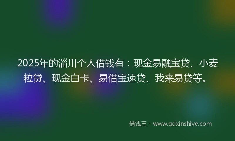 2025年的淄川个人借钱有：现金易融宝贷、小麦粒贷、现金白卡、易借宝速贷、我来易贷等。