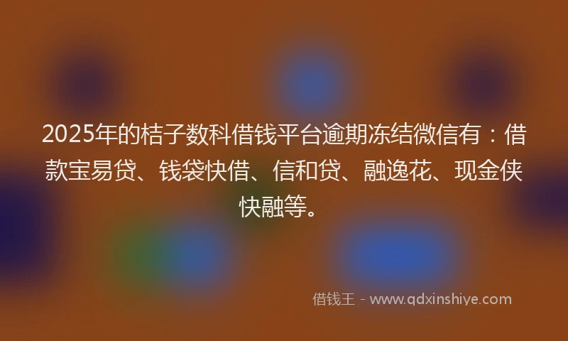 2025年的桔子数科借钱平台逾期冻结微信有：借款宝易贷、钱袋快借、信和贷、融逸花、现金侠快融等。