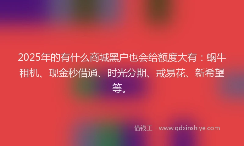 2025年的有什么商城黑户也会给额度大有：蜗牛租机、现金秒借通、时光分期、戒易花、新希望等。