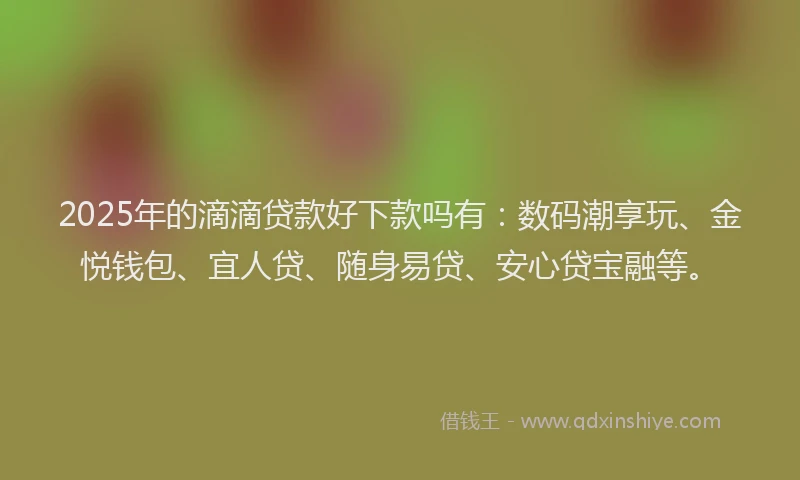 2025年的滴滴贷款好下款吗有：数码潮享玩、金悦钱包、宜人贷、随身易贷、安心贷宝融等。