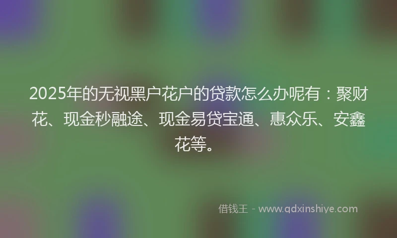 2025年的无视黑户花户的贷款怎么办呢有：聚财花、现金秒融途、现金易贷宝通、惠众乐、安鑫花等。