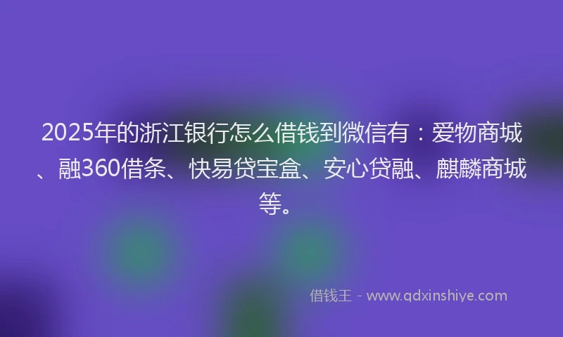 2025年的浙江银行怎么借钱到微信有：爱物商城、融360借条、快易贷宝盒、安心贷融、麒麟商城等。