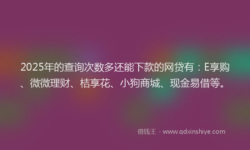2025年的查询次数多还能下款的网贷有：E享购、微微理财、桔享花、小狗商城、现金易借等。