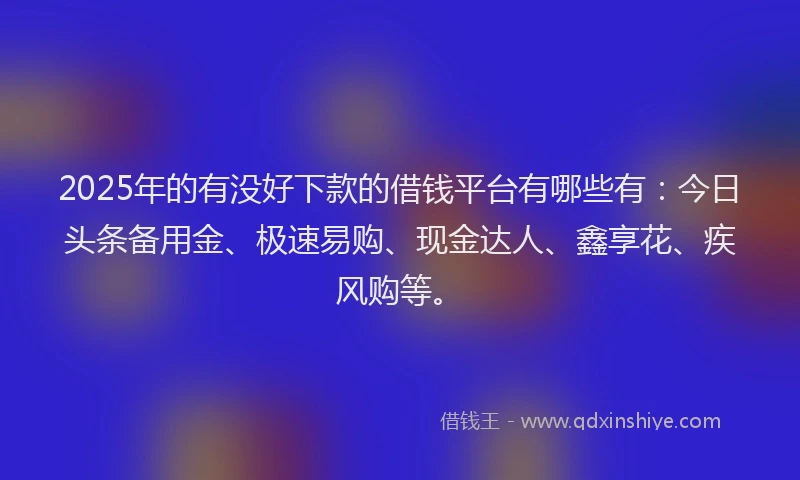 2025年的有没好下款的借钱平台有哪些有：今日头条备用金、极速易购、现金达人、鑫享花、疾风购等。