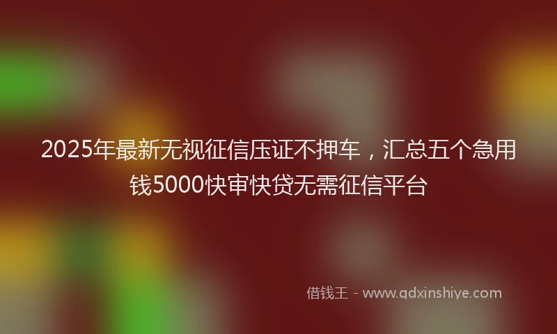 2025年最新无视征信压证不押车，汇总五个急用钱5000快审快贷无需征信平台