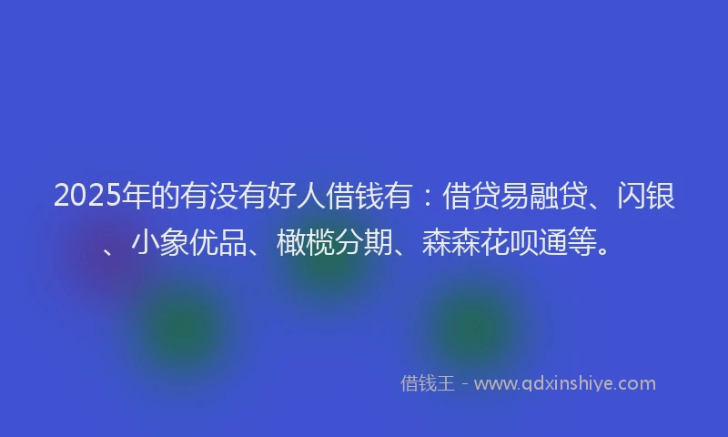 2025年的有没有好人借钱有：借贷易融贷、闪银、小象优品、橄榄分期、森森花呗通等。