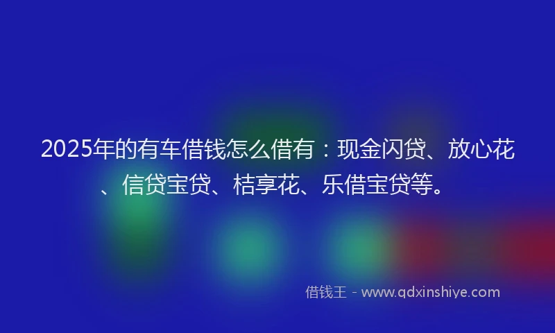 2025年的有车借钱怎么借有：现金闪贷、放心花、信贷宝贷、桔享花、乐借宝贷等。