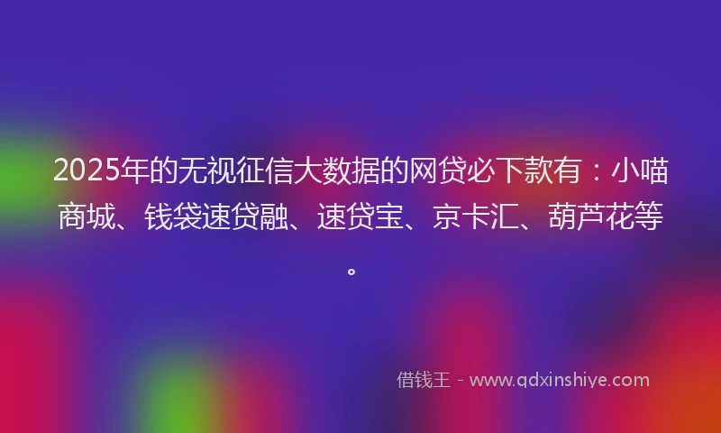 2025年的无视征信大数据的网贷必下款有：小喵商城、钱袋速贷融、速贷宝、京卡汇、葫芦花等。