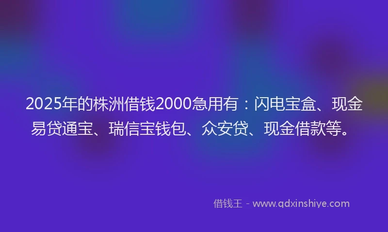 2025年的株洲借钱2000急用有：闪电宝盒、现金易贷通宝、瑞信宝钱包、众安贷、现金借款等。