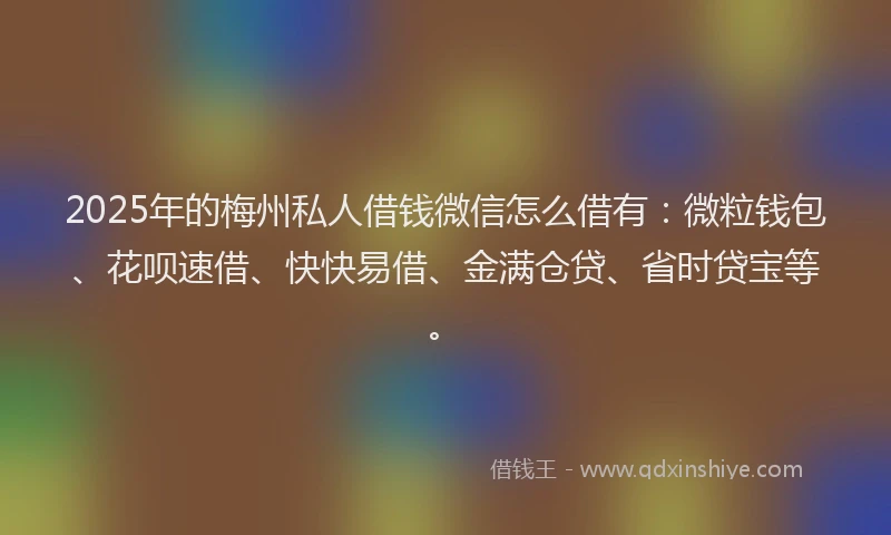 2025年的梅州私人借钱微信怎么借有：微粒钱包、花呗速借、快快易借、金满仓贷、省时贷宝等。