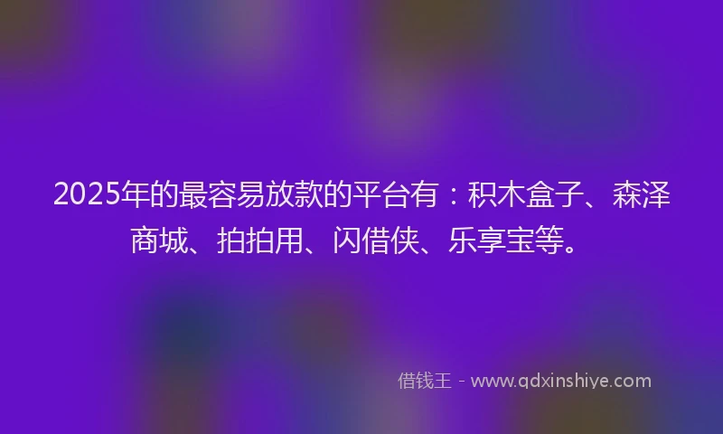2025年的最容易放款的平台有：积木盒子、森泽商城、拍拍用、闪借侠、乐享宝等。