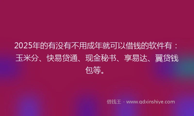 2025年的有没有不用成年就可以借钱的软件有：玉米分、快易贷通、现金秘书、享易达、翼贷钱包等。
