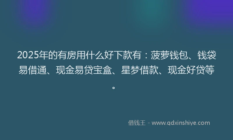 2025年的有房用什么好下款有：菠萝钱包、钱袋易借通、现金易贷宝盒、星梦借款、现金好贷等。