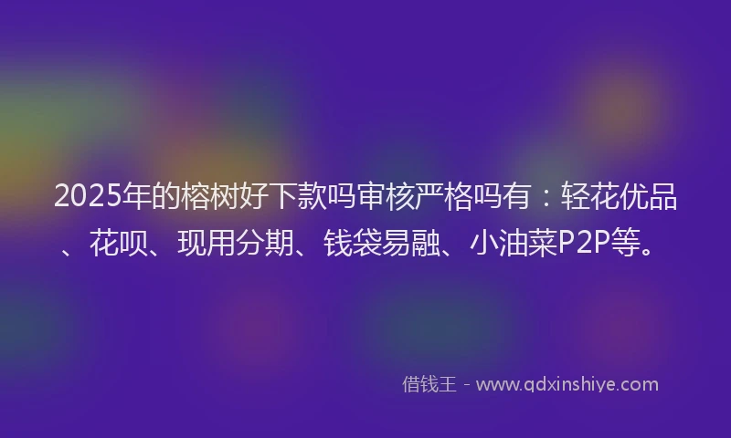 2025年的榕树好下款吗审核严格吗有：轻花优品、花呗、现用分期、钱袋易融、小油菜P2P等。