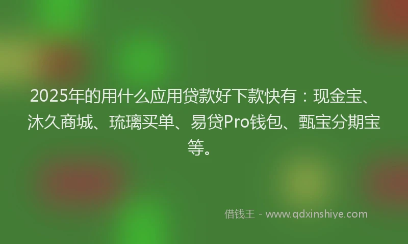 2025年的用什么应用贷款好下款快有：现金宝、沐久商城、琉璃买单、易贷Pro钱包、甄宝分期宝等。