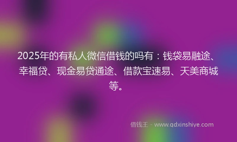 2025年的有私人微信借钱的吗有：钱袋易融途、幸福贷、现金易贷通途、借款宝速易、天美商城等。
