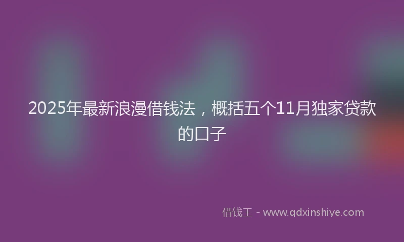 2025年最新浪漫借钱法，概括五个11月独家贷款的口子