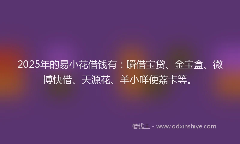 2025年的易小花借钱有：瞬借宝贷、金宝盒、微博快借、天源花、羊小咩便荔卡等。