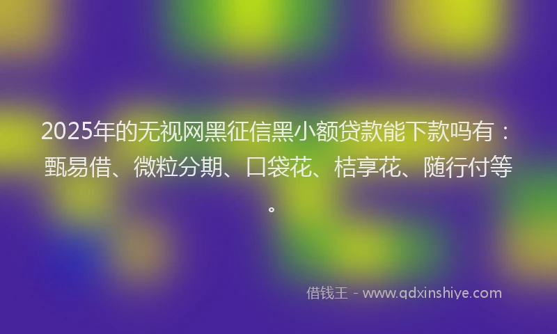 2025年的无视网黑征信黑小额贷款能下款吗有：甄易借、微粒分期、口袋花、桔享花、随行付等。