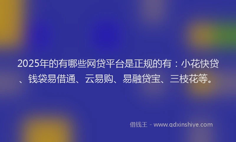 2025年的有哪些网贷平台是正规的有：小花快贷、钱袋易借通、云易购、易融贷宝、三枝花等。