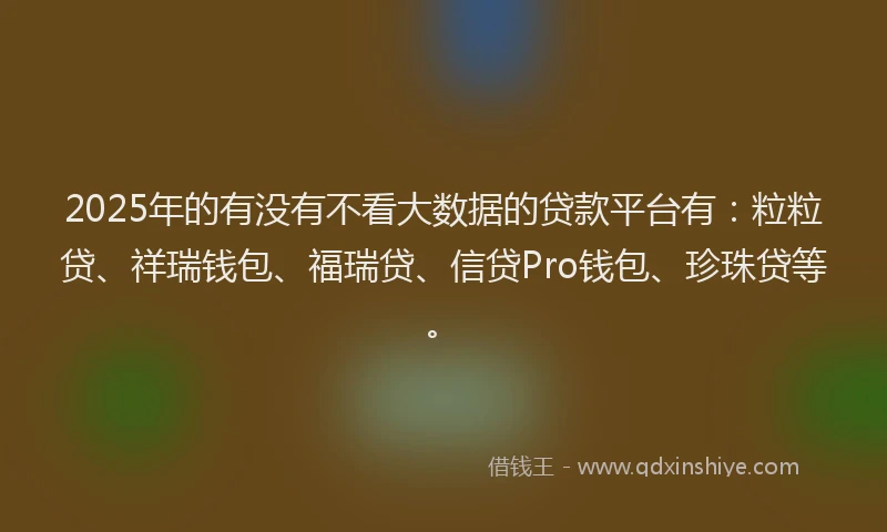 2025年的有没有不看大数据的贷款平台有：粒粒贷、祥瑞钱包、福瑞贷、信贷Pro钱包、珍珠贷等。