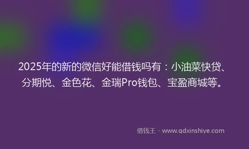 2025年的新的微信好能借钱吗有：小油菜快贷、分期悦、金色花、金瑞Pro钱包、宝盈商城等。