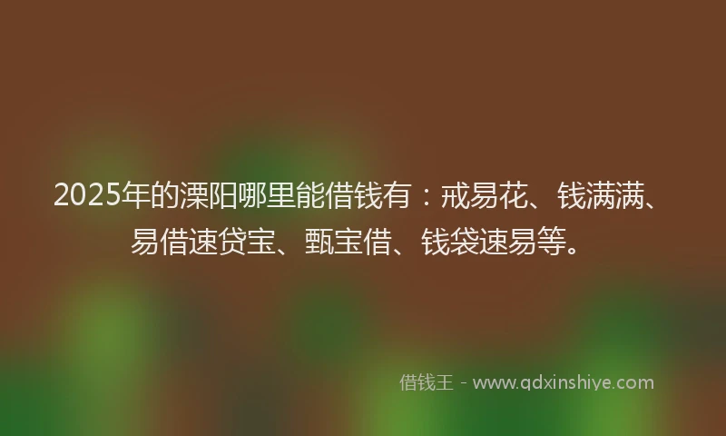 2025年的溧阳哪里能借钱有：戒易花、钱满满、易借速贷宝、甄宝借、钱袋速易等。