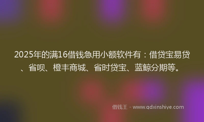2025年的满16借钱急用小额软件有：借贷宝易贷、省呗、橙丰商城、省时贷宝、蓝鲸分期等。