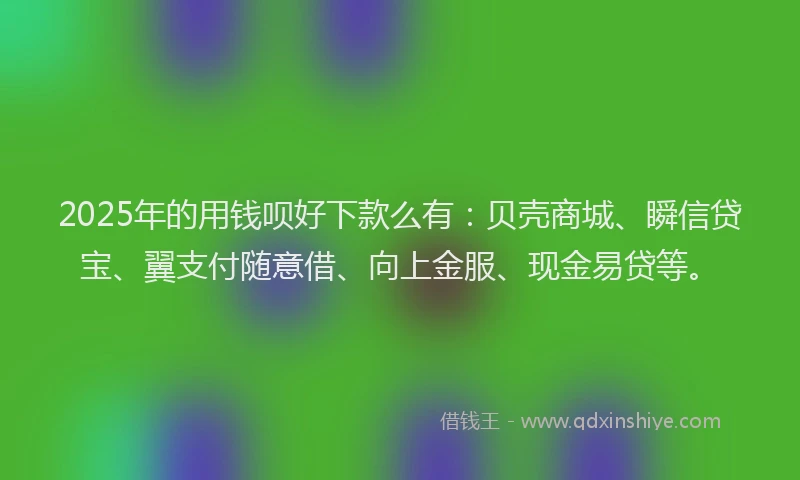 2025年的用钱呗好下款么有：贝壳商城、瞬信贷宝、翼支付随意借、向上金服、现金易贷等。