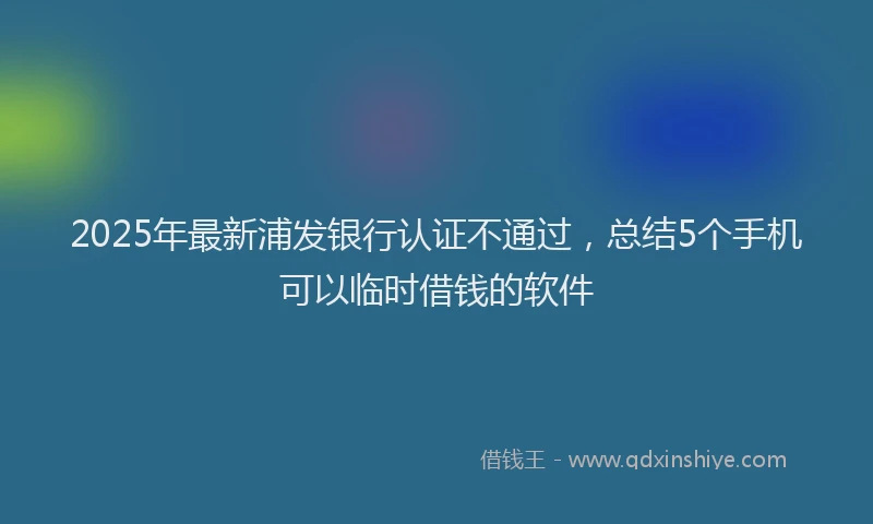 2025年最新浦发银行认证不通过，总结5个手机可以临时借钱的软件