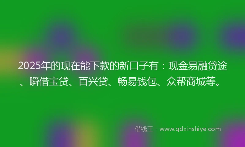 2025年的现在能下款的新口子有：现金易融贷途、瞬借宝贷、百兴贷、畅易钱包、众帮商城等。