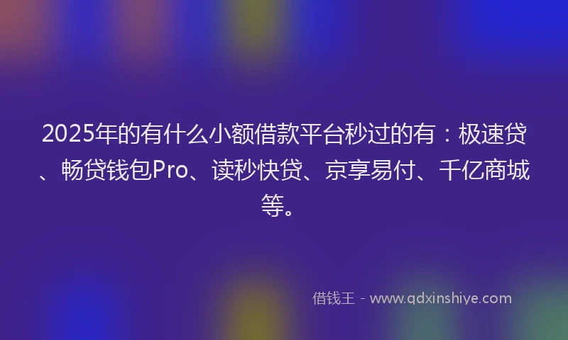 2025年的有什么小额借款平台秒过的有：极速贷、畅贷钱包Pro、读秒快贷、京享易付、千亿商城等。