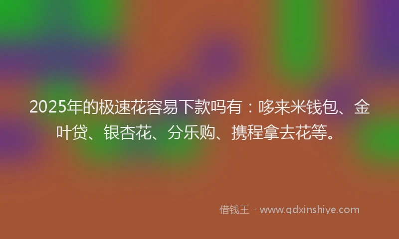 2025年的极速花容易下款吗有：哆来米钱包、金叶贷、银杏花、分乐购、携程拿去花等。