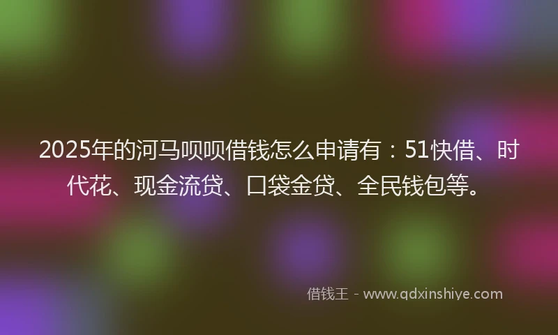 2025年的河马呗呗借钱怎么申请有：51快借、时代花、现金流贷、口袋金贷、全民钱包等。