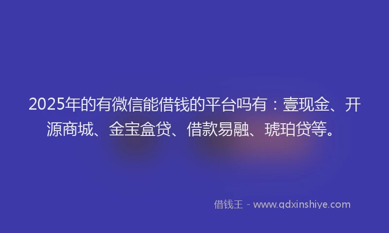 2025年的有微信能借钱的平台吗有：壹现金、开源商城、金宝盒贷、借款易融、琥珀贷等。