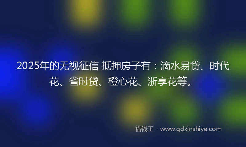 2025年的无视征信 抵押房子有：滴水易贷、时代花、省时贷、橙心花、浙享花等。