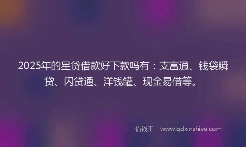 2025年的星贷借款好下款吗有：支富通、钱袋瞬贷、闪贷通、洋钱罐、现金易借等。