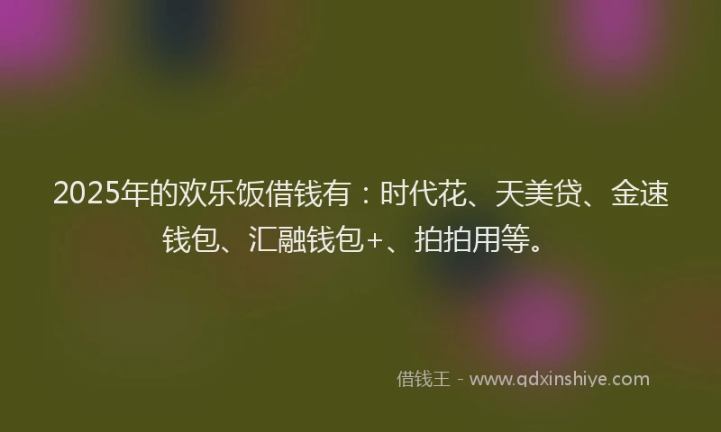 2025年的欢乐饭借钱有：时代花、天美贷、金速钱包、汇融钱包+、拍拍用等。