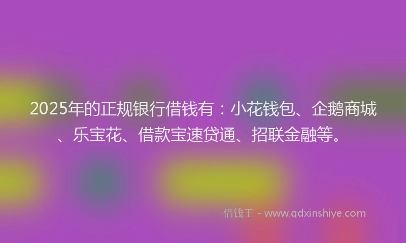 2025年的正规银行借钱有：小花钱包、企鹅商城、乐宝花、借款宝速贷通、招联金融等。