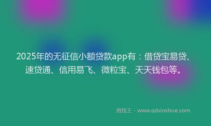 2025年的无征信小额贷款app有：借贷宝易贷、速贷通、信用易飞、微粒宝、天天钱包等。