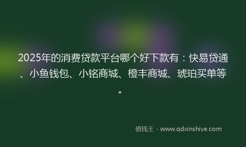2025年的消费贷款平台哪个好下款有：快易贷通、小鱼钱包、小铭商城、橙丰商城、琥珀买单等。