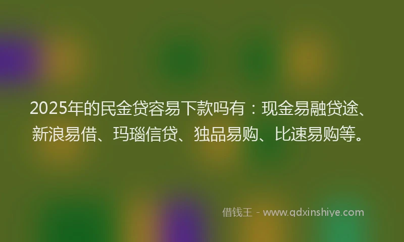 2025年的民金贷容易下款吗有：现金易融贷途、新浪易借、玛瑙信贷、独品易购、比速易购等。
