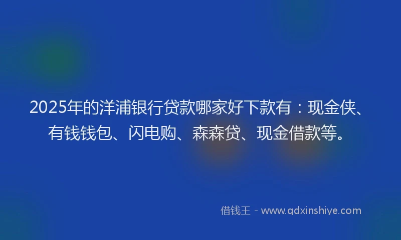 2025年的洋浦银行贷款哪家好下款有：现金侠、有钱钱包、闪电购、森森贷、现金借款等。