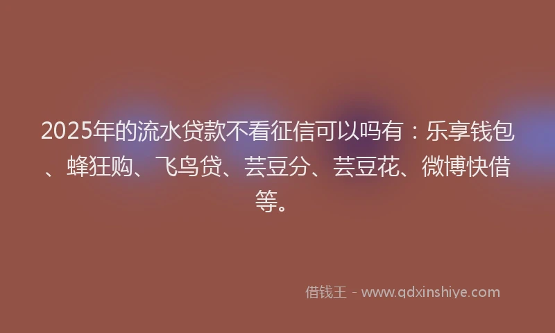 2025年的流水贷款不看征信可以吗有：乐享钱包、蜂狂购、飞鸟贷、芸豆分、芸豆花、微博快借等。