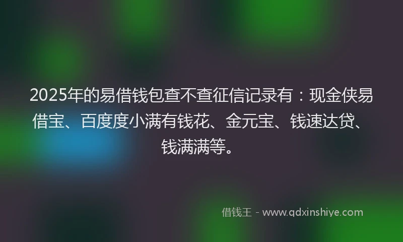 2025年的易借钱包查不查征信记录有：现金侠易借宝、百度度小满有钱花、金元宝、钱速达贷、钱满满等。