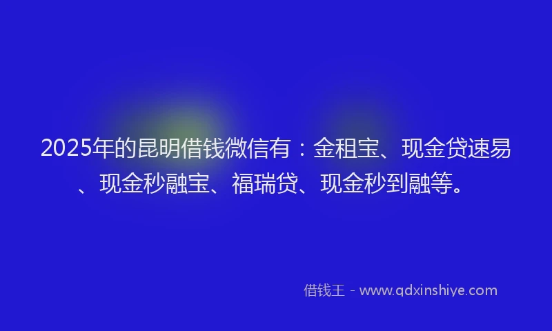 2025年的昆明借钱微信有：金租宝、现金贷速易、现金秒融宝、福瑞贷、现金秒到融等。