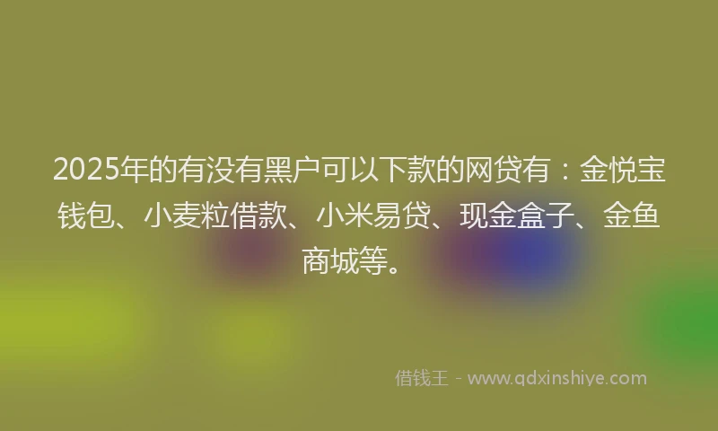 2025年的有没有黑户可以下款的网贷有：金悦宝钱包、小麦粒借款、小米易贷、现金盒子、金鱼商城等。
