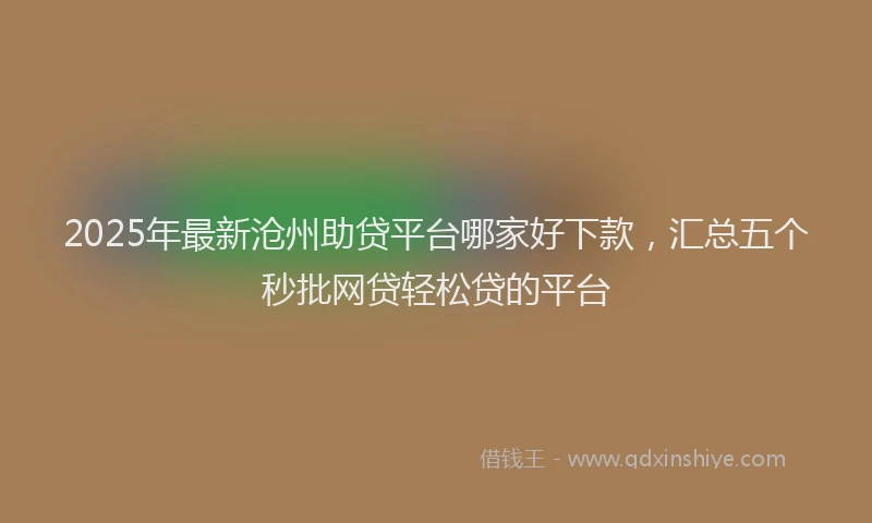 2025年最新沧州助贷平台哪家好下款，汇总五个秒批网贷轻松贷的平台