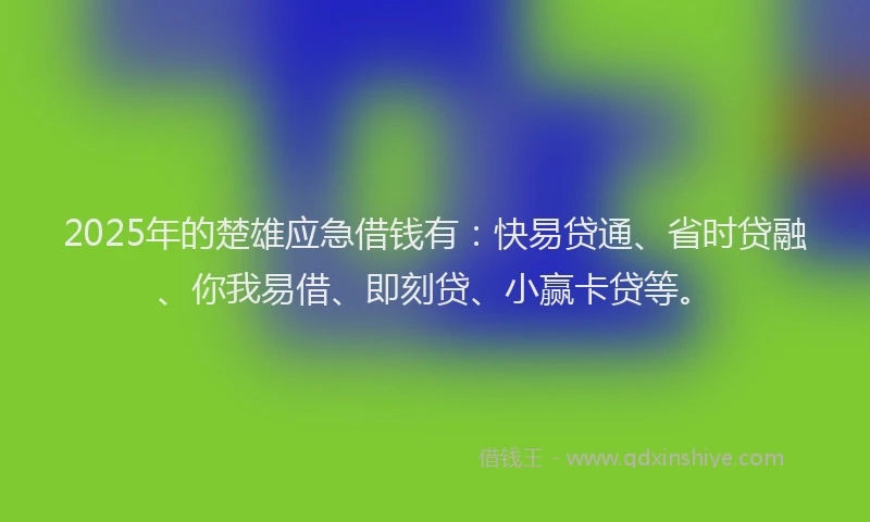 2025年的楚雄应急借钱有：快易贷通、省时贷融、你我易借、即刻贷、小赢卡贷等。